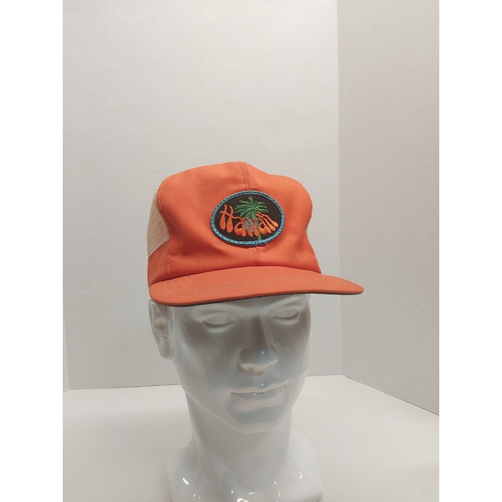 Vintage Campus MADE IN USA Hawaii Snapback Hat Trucker Cap Orange Size Medium
